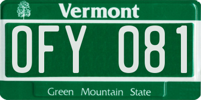 VT license plate OFY081