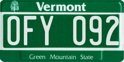 VT license plate OFY092