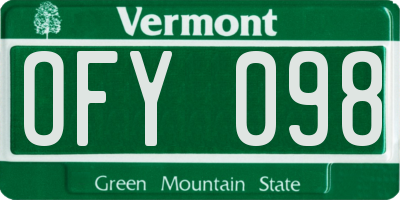 VT license plate OFY098
