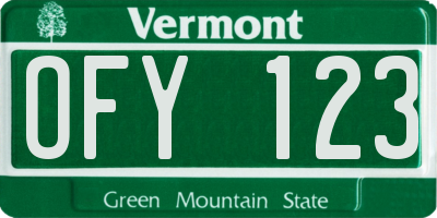 VT license plate OFY123