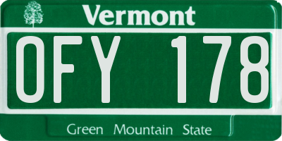 VT license plate OFY178