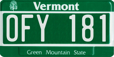 VT license plate OFY181