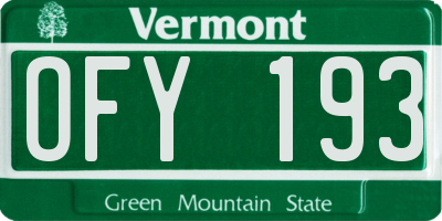 VT license plate OFY193