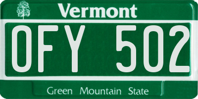 VT license plate OFY502