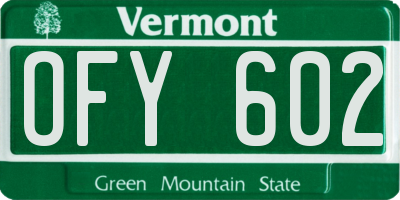 VT license plate OFY602