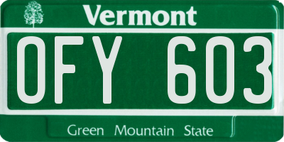 VT license plate OFY603