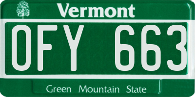 VT license plate OFY663