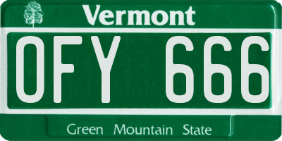 VT license plate OFY666