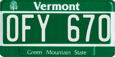 VT license plate OFY670