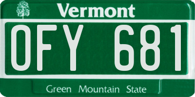 VT license plate OFY681