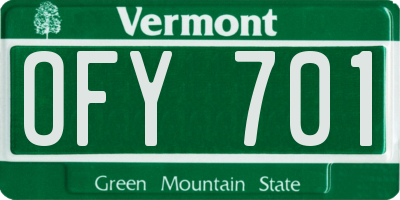 VT license plate OFY701