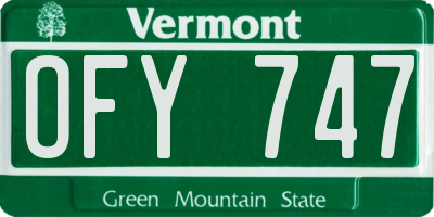 VT license plate OFY747