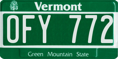 VT license plate OFY772