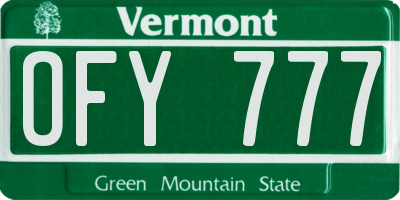 VT license plate OFY777