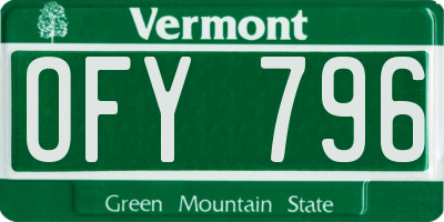 VT license plate OFY796