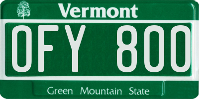 VT license plate OFY800