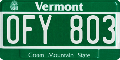 VT license plate OFY803