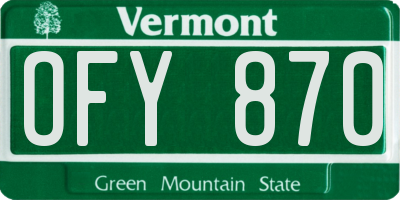 VT license plate OFY870