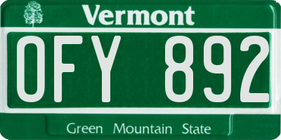 VT license plate OFY892