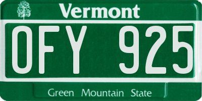 VT license plate OFY925
