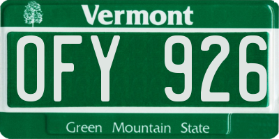 VT license plate OFY926