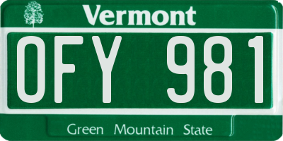 VT license plate OFY981