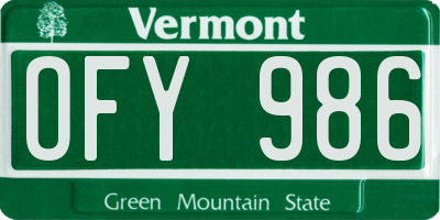 VT license plate OFY986