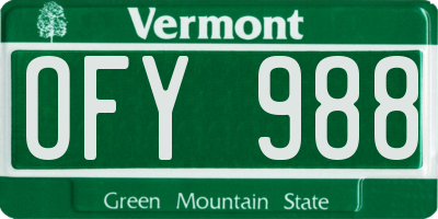 VT license plate OFY988
