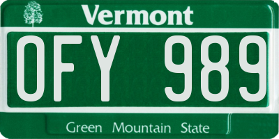 VT license plate OFY989