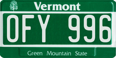 VT license plate OFY996