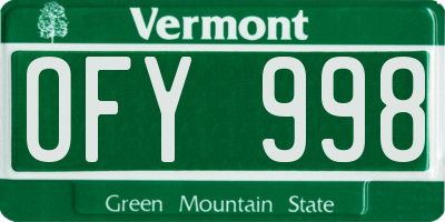 VT license plate OFY998