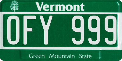 VT license plate OFY999