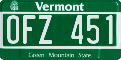 VT license plate OFZ451