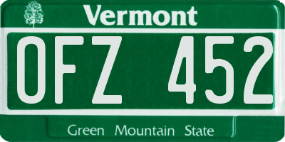 VT license plate OFZ452