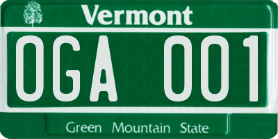 VT license plate OGA001