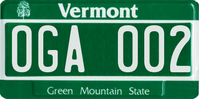 VT license plate OGA002