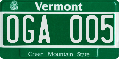 VT license plate OGA005