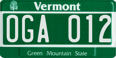 VT license plate OGA012