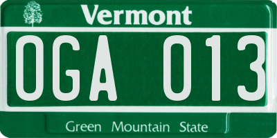 VT license plate OGA013