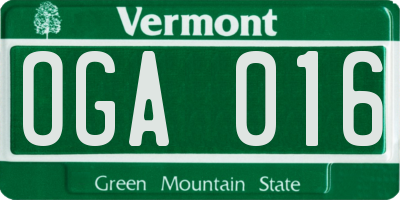 VT license plate OGA016