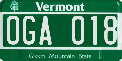 VT license plate OGA018