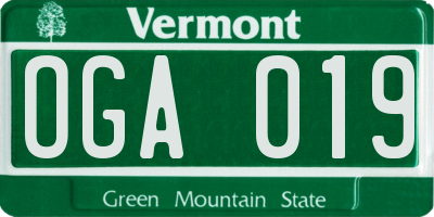 VT license plate OGA019