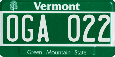 VT license plate OGA022