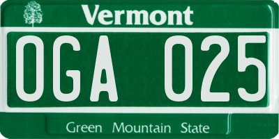 VT license plate OGA025