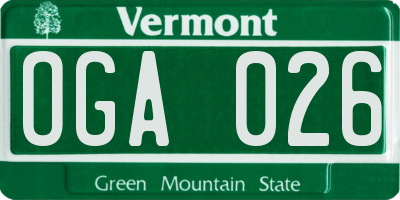 VT license plate OGA026