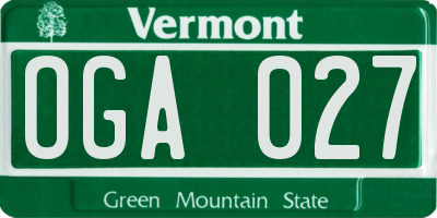 VT license plate OGA027