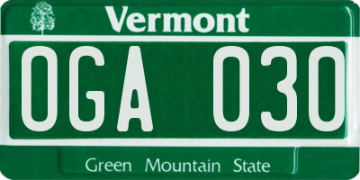 VT license plate OGA030