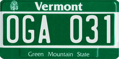 VT license plate OGA031
