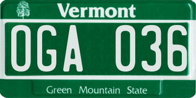 VT license plate OGA036