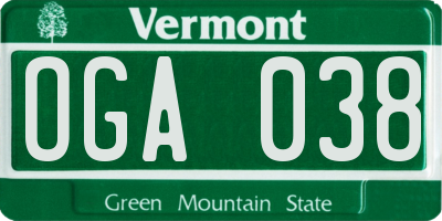 VT license plate OGA038